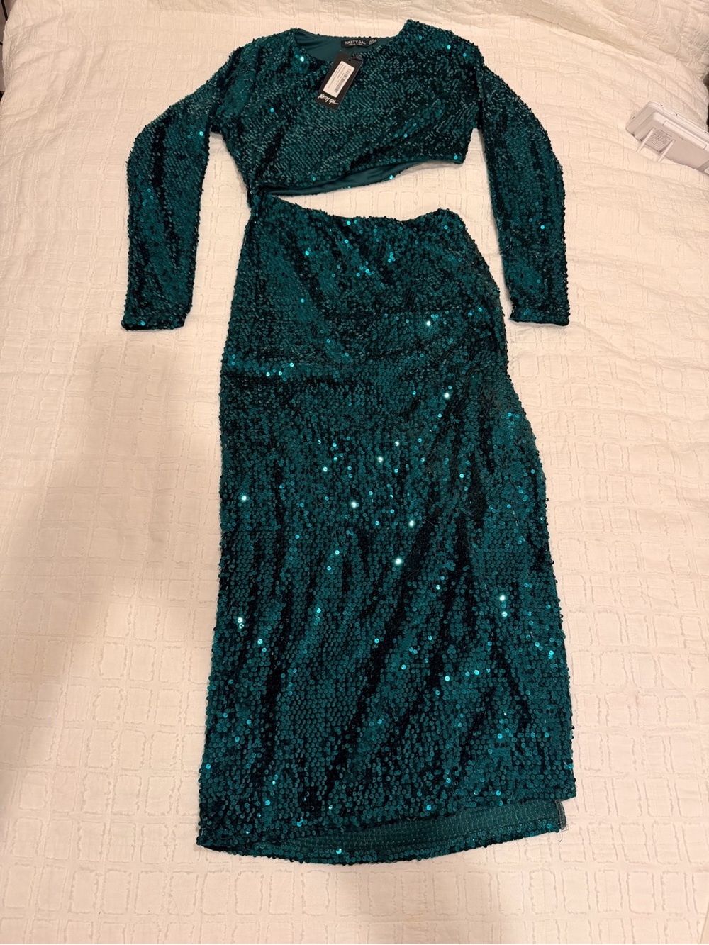 NWT Nasty Gal Teal Sequin Long Sleeve Dress